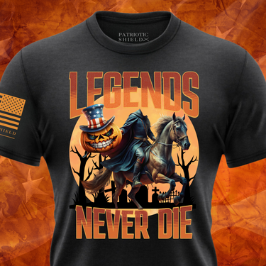 Legends Never Die Patriotic Halloween T-Shirt Headless Horseman Design